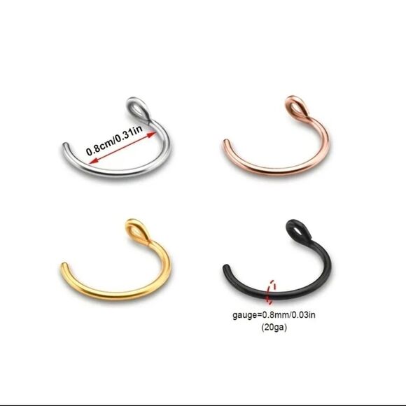 4PCS Mixed Color Cuff Nose Ring gold black silver rose gold tone - Picture 2 of 5